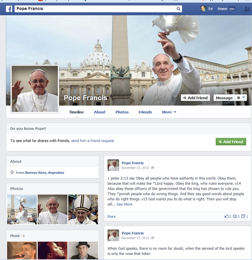 Fake Pope Franics Facebook Account